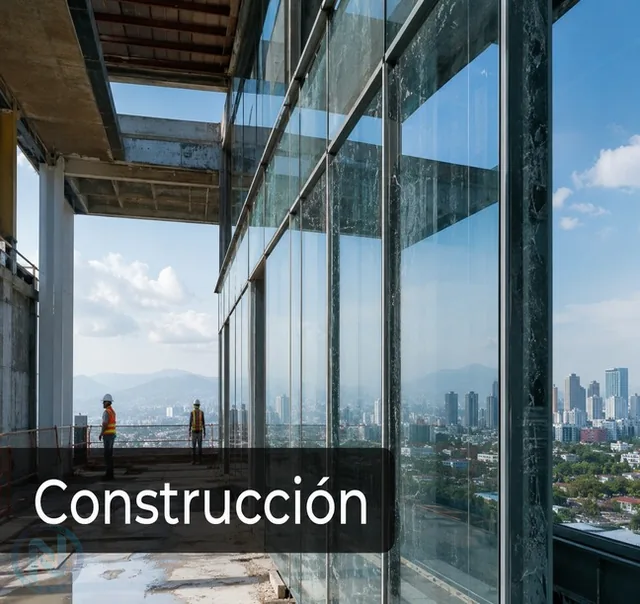 Fachada de vidrio instalada durante la etapa final de construcción