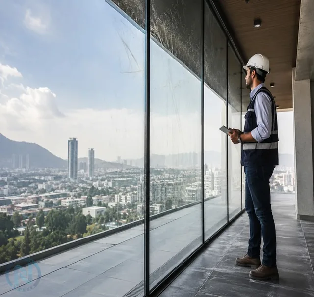 Inspección de vidrio arquitectónico durante la etapa final de un proyecto